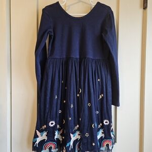Hanna Andersson Navy Blue Dress with Unicorn Embroidery